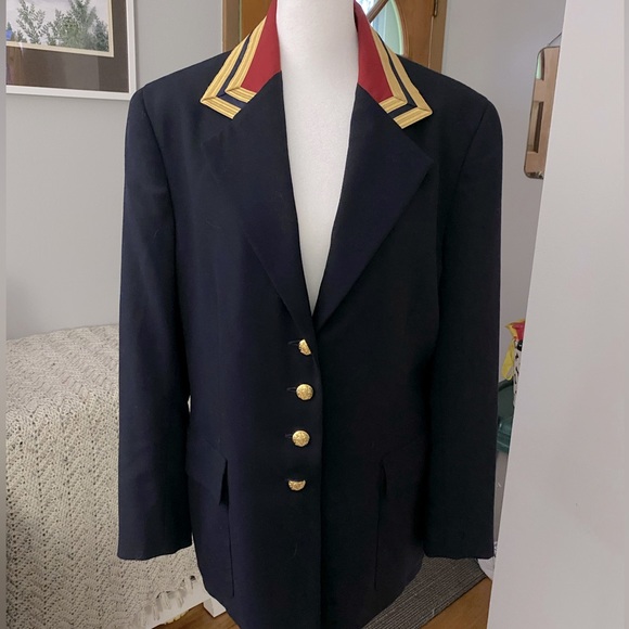 Ralph Lauren Purple Label vintage navy blazer women’s sz 8 gold and red detail - Picture 1 of 7